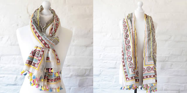 One Hundred Stars scarves - hand embroidered 100% cotton buy online UK