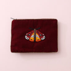 Small Moth Velvet Purse with hand-sewn beads on a rich burgundy velvet. For sale online UK