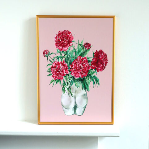 Bum Vase Print - Framed in a gold metal frame. The perfect gift for a loved one or friend as a stand alone piece or part of a set. Buy online with free UK delivery over £20