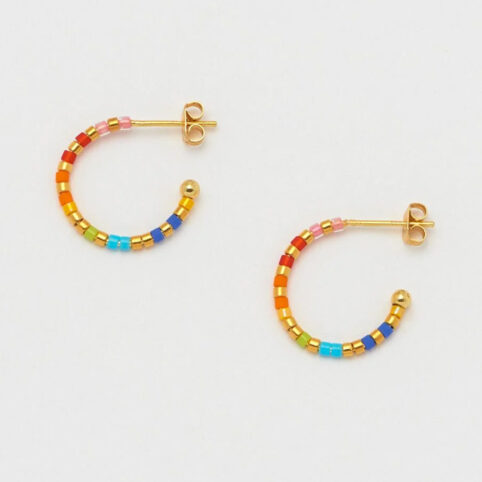 Rainbow Beaded Hoop Earrings - Buy online UK