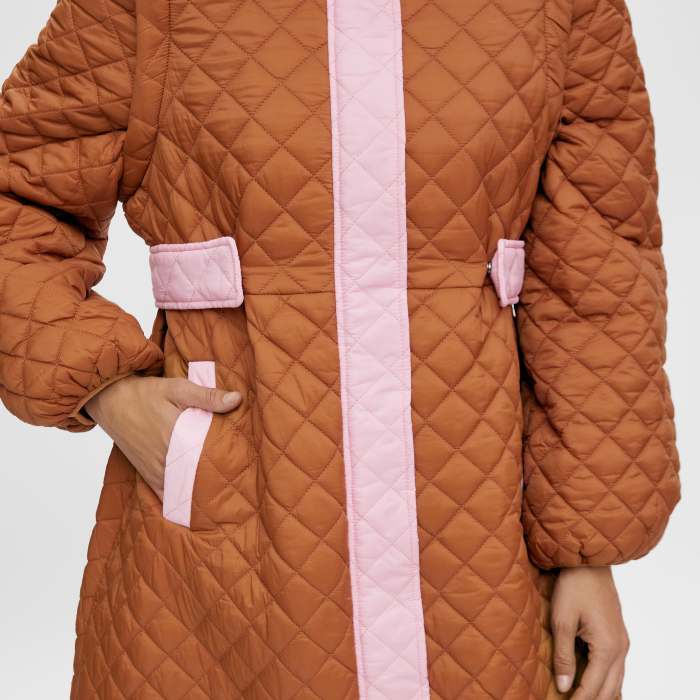 Quilted Coat Close Up Showing Pink Detailing- For Sale Online UK