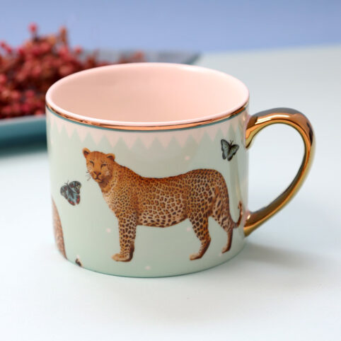 Gold handle leopard mug - cute and fun with free delivery over £20