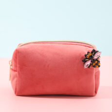 Pink Vlevet Makeup Bag With Brooch - Buy Online UK
