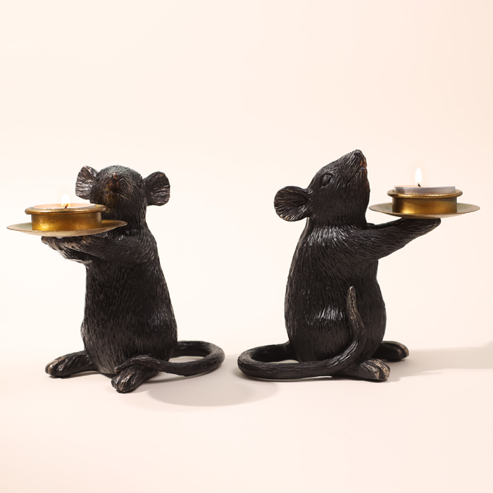 Black Mouse Candle Hoder Set of 2 - Buy online UK