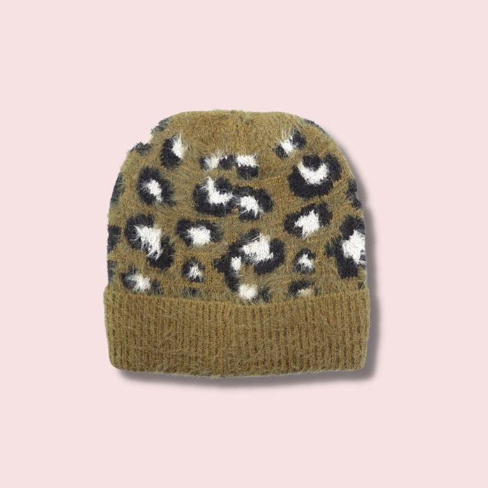 Green Leopard Print Beanie Hat - Buy online UK