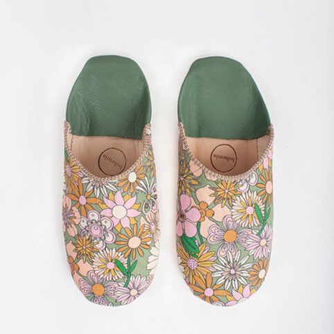 Moroccan Slippers Olive Floral. Biuy Online With Free UK Delivery