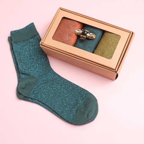Sparkly Socks With Brooc0h - Set Of 3. Purchase Online With Free UK Delivery