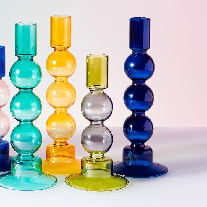Blue Glass Candlestick Holder - Buy Online UK