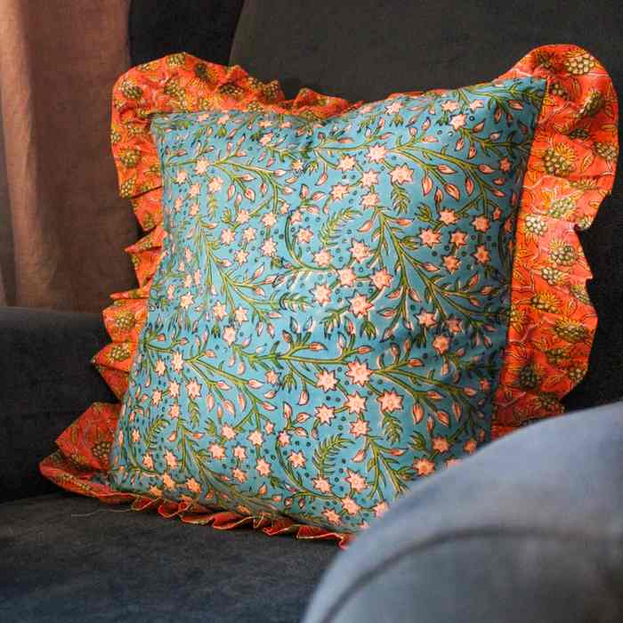 Blue Floral Ruffle Cushion - Buy Online UK