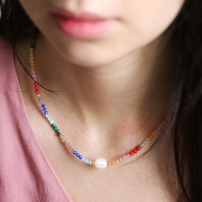 Rainbow Bead & Pearl Necklace - For Sale Online UK