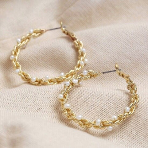 Twisted Pearl Hoop Earrings - Buy Online UK