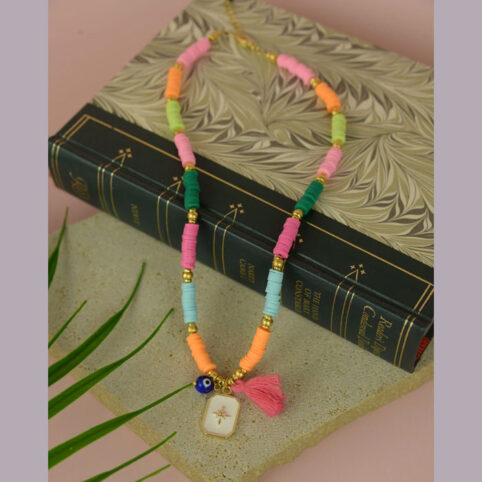 Rainbow Beaded Charm Necklace - buy Online UK