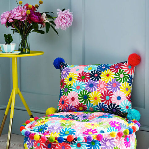 Floral Multicoloured Embroidered Cushion - Buy Online UK