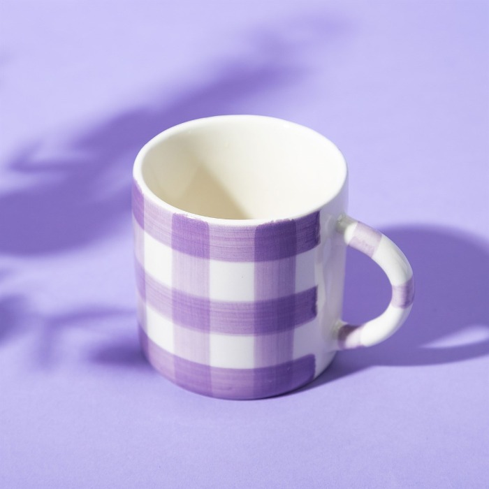 Gingham Check Lilac Mug - Buy Online UK