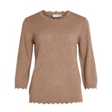 Vila Scallop Edge Knit Top - Taupe Buy Online UK