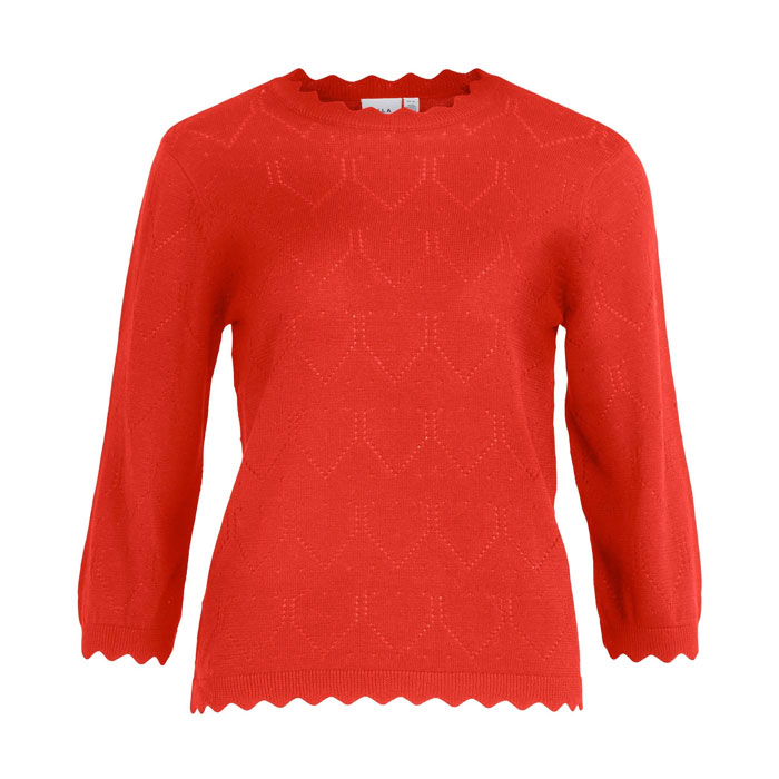 Vila Scallop Detail Knit Top - Red. Buy Online UK