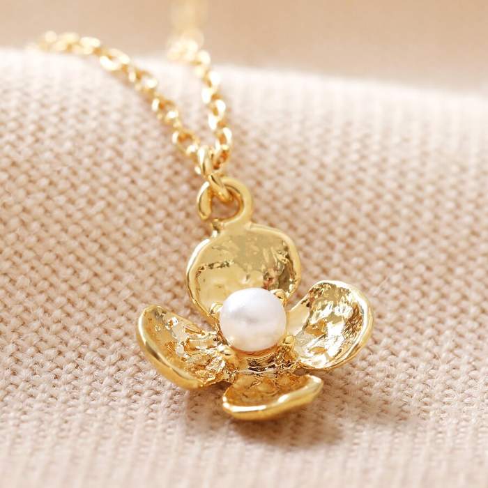 Small Flower Necklace With Pearl - Buy Online UK