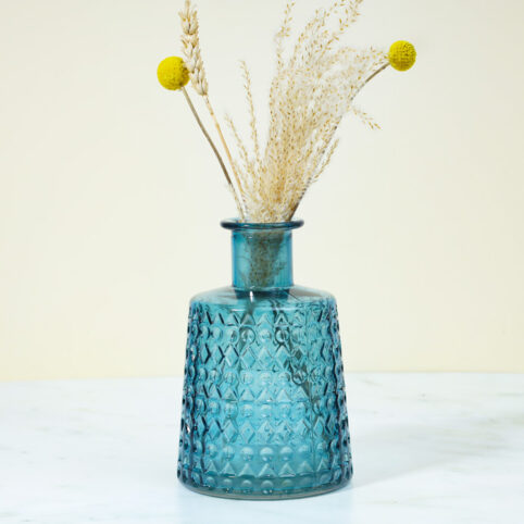 Blue Embossed Glass Vase - Small. Buy Online UK