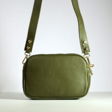 Leather Double Zip Bag In Khaki - Free UK Delivery When You Buy Online