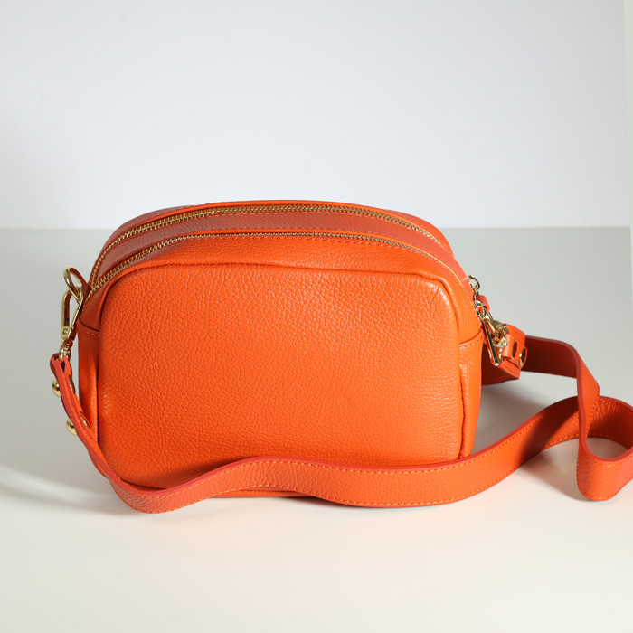Double Zip Leather Bag in Burnt Orange - Buy Online UK