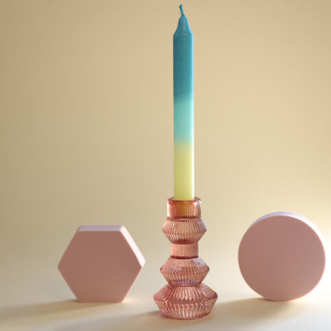 Pink Ribble Glass Candlestick - Buy Online UK