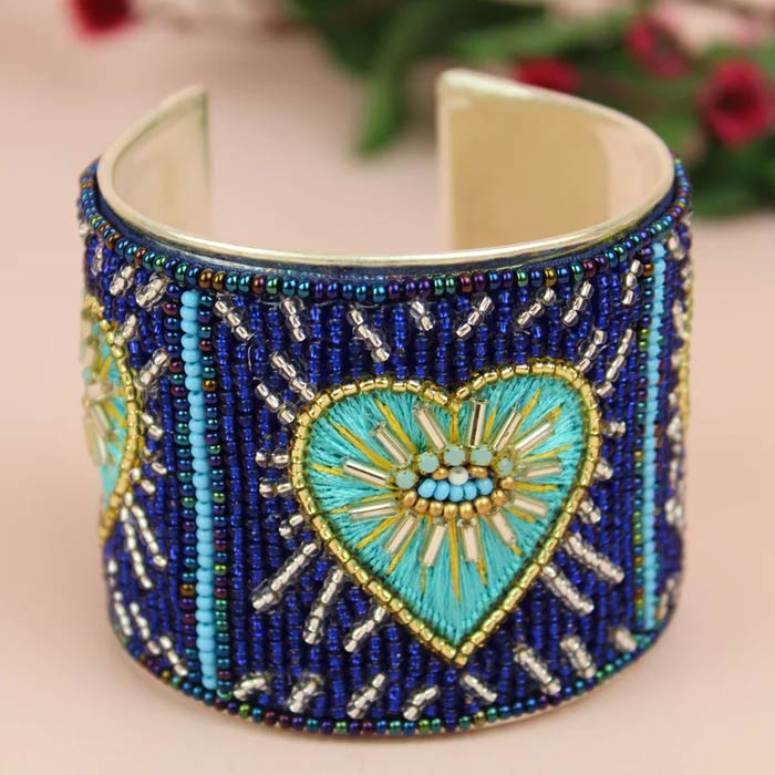 Blue Heart Beaded Cuff - Buy Online With Free UK Delivery
