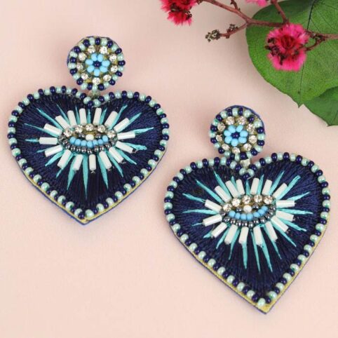 Blue Heart Beaded Earrings - Buy Online UK