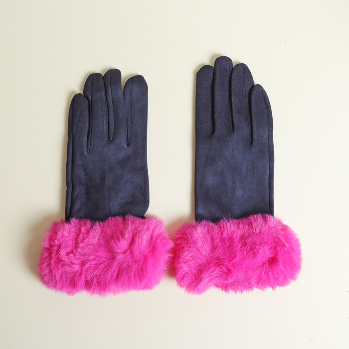 Hot Pink Faux Fur Suede Gloves - Buy Online UK