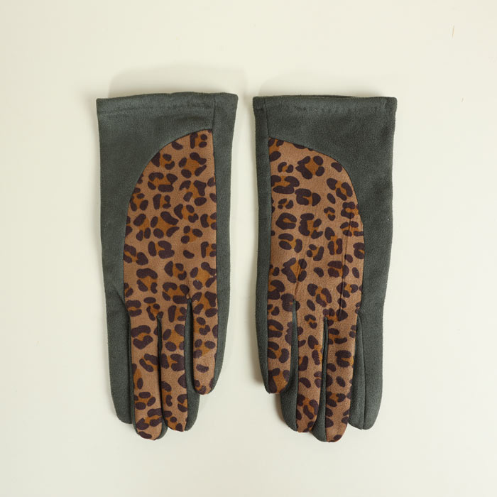 Leopard Print and Faux Suede Gloves - Buy Online UK