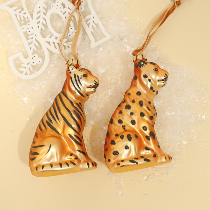 Tiger Glass Tree Decoration - Animal Theme Christmas Decor
