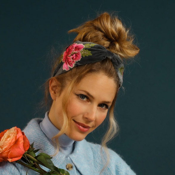 Velvet Floral Embroidered Headband - Buy online UK