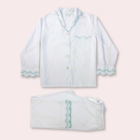 Scalloped Edge White Cotton Pyjamas - Buy Online UK
