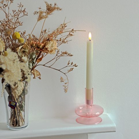 Soft Pink Glass Candle Holder - Buy online UK
