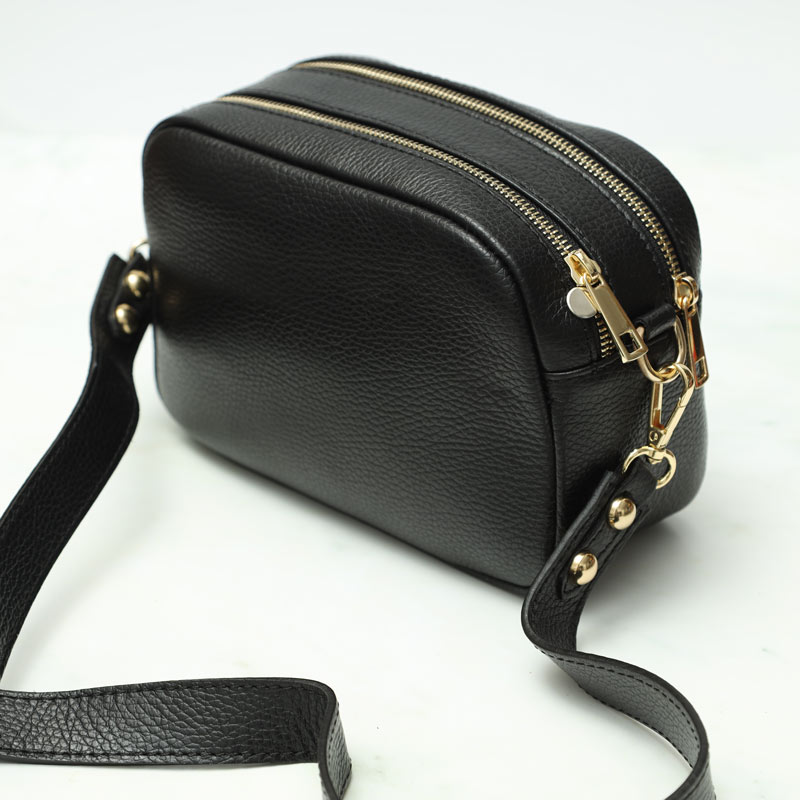 Leather Double Zip Bag Black - For Sale Online UK