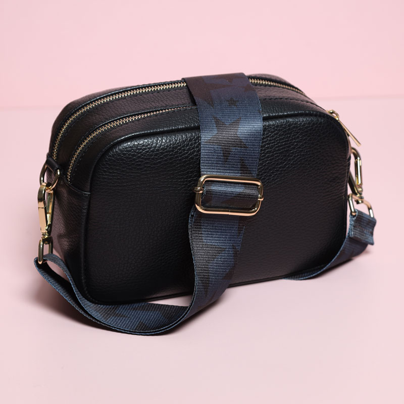 Black Leather Bag With Star Design Strap - Buy Online UK