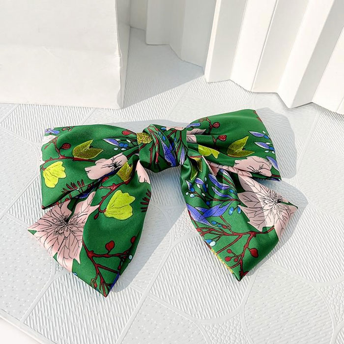 Large Bow Hair Clip Green Floral - Buy Online UK