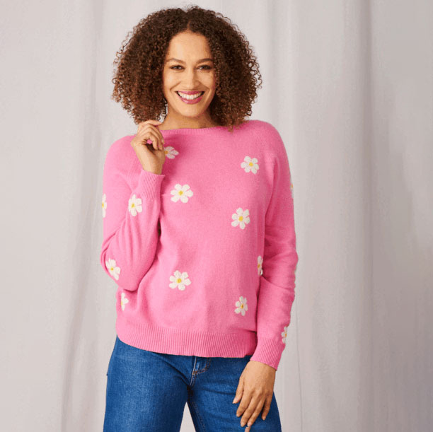 Pink Daisy Cashmere Jumper - Purchase Online With Free UK Delivery