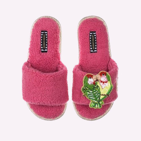 Pink Teddy Towelling Sliders - Buy Online UK