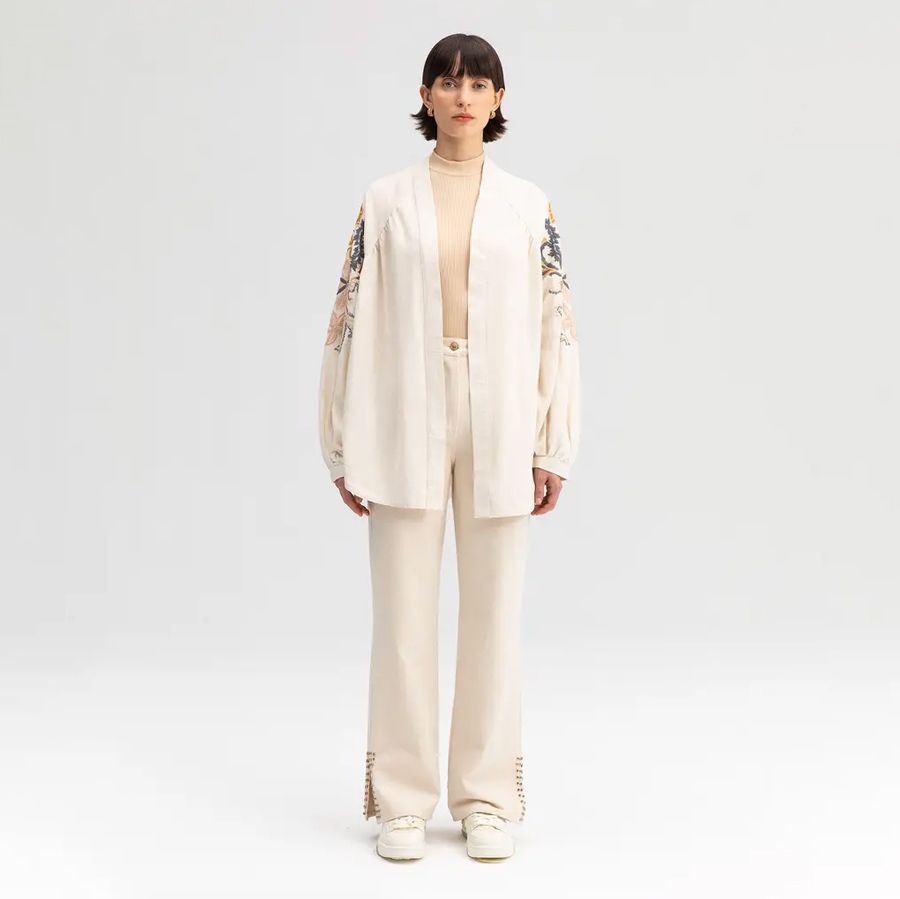 Embroidered Linen Blend Jacket - For Sale Online UK