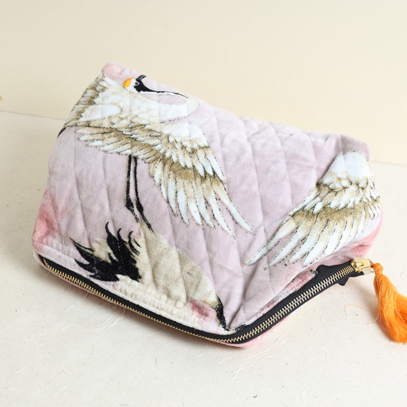 Pink Stork Velvet Pouch - For Sale Online UK