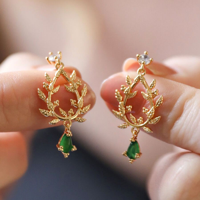 Gold Leaf Drop Earrings - For Sale Online UK