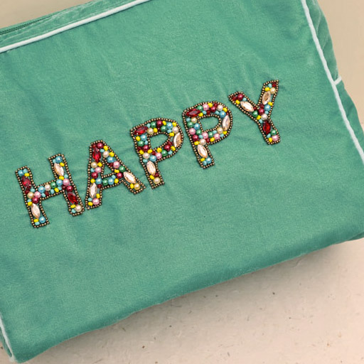 Green Velvet Wash Bag Happy Beaded - Buy Online UK