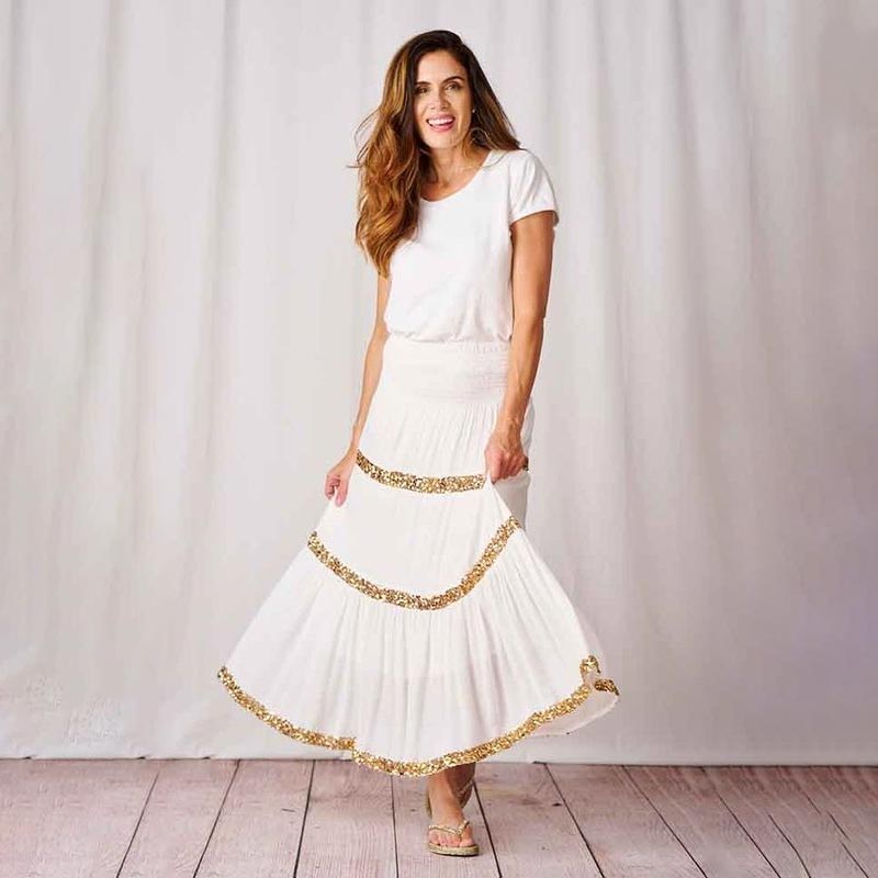 White Sequin Trim Skirt - Purchase Online UK