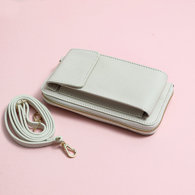 Crossbody Phone Bag Cream Leather - Buy Online UK