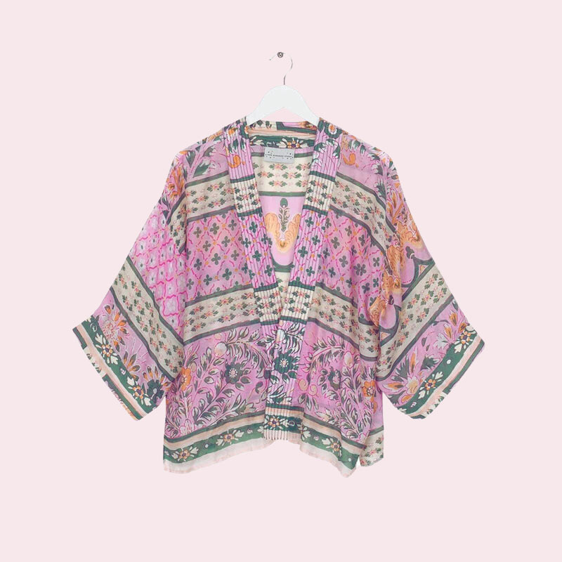 Folk Naive Pink Blooms Short Kimono - Buy Online UK