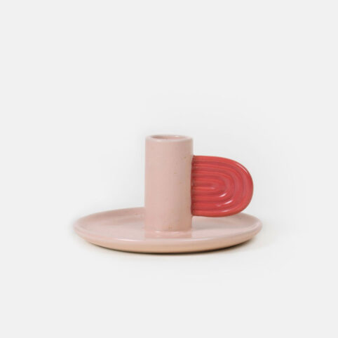 Pink/Red Stoneware Candle Holder - Buy Online UK
