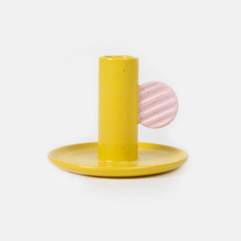 Mustard/Pink Stoneware Candle Holder - Buy Online UK