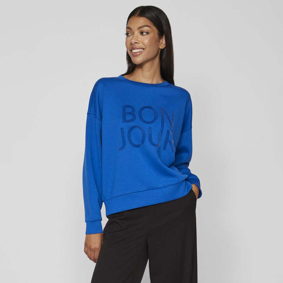 Vila Bonjour Blue Sweatshirt - For Sale Online UK