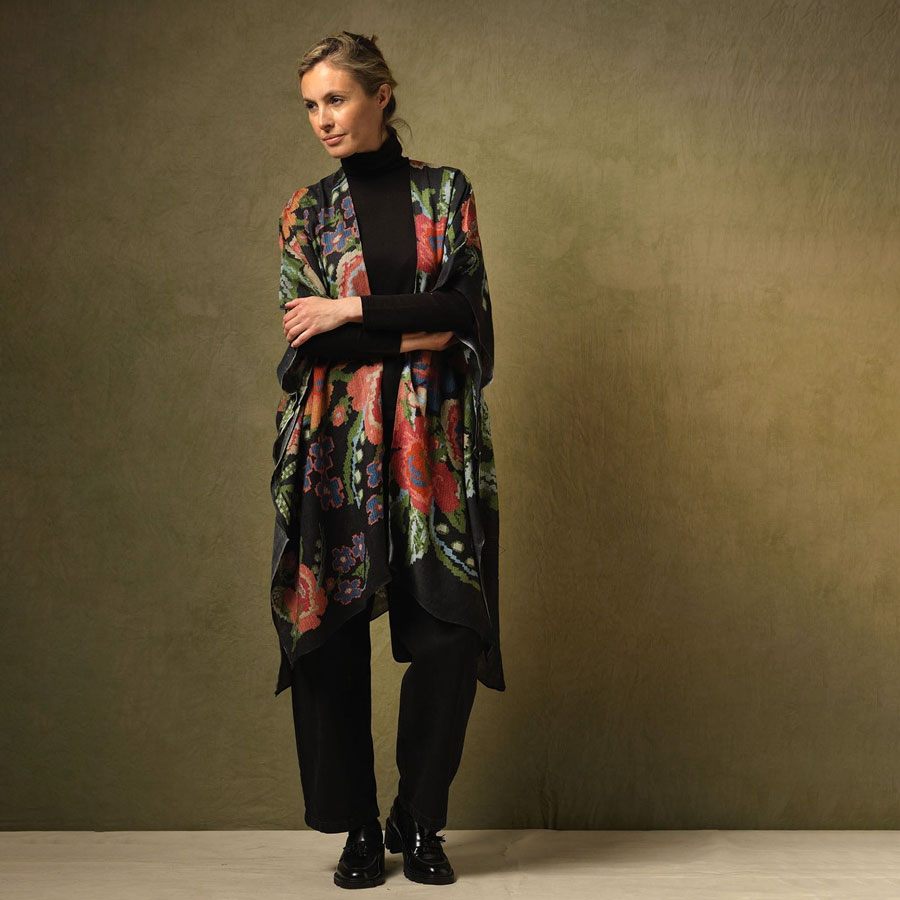 Black Floral Wool Throwover One Hundred Stars - Buy Now UK