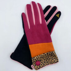 Colour Block Pink & Orange Cheetah Gloves - By Source Lifestyle